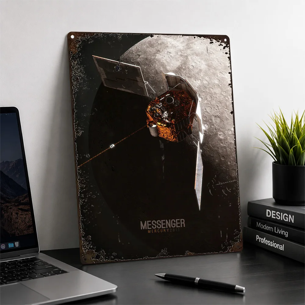 Messenger Spacecraft Near Mercury Aluminum Poster Scientific Wall Art For Home Office Personalized Metal Sign Explorer Gift Idea