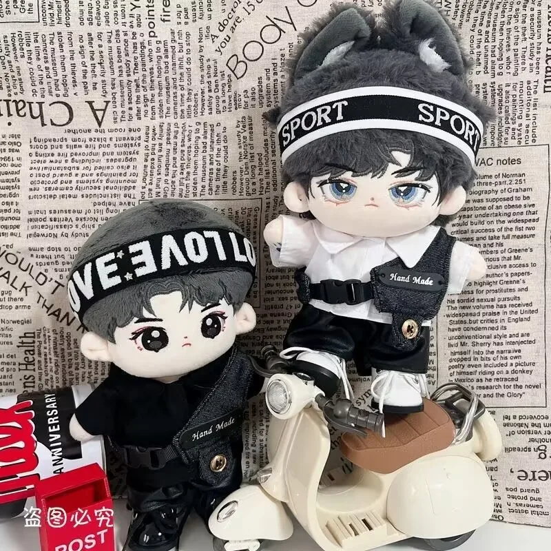 ملابس دمى قطنية 20 سم، نمط صديق رائع وسيم، مجموعة ربطة شعر وسترة، تمثال دمية، باستثناء الدمية