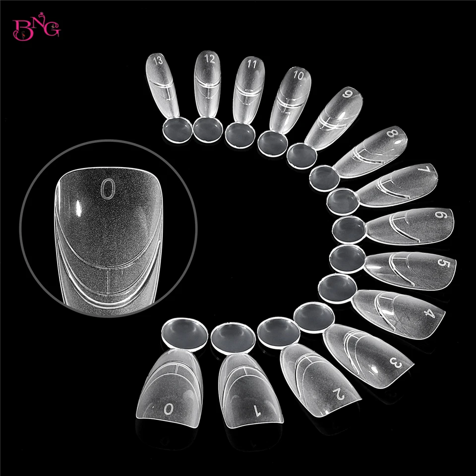 BNG nuevos moldes dobles mate con línea francesa, cubierta completa, 140 piezas en 14 tamaños, para extensión de uñas con gel UV o acrílico 6