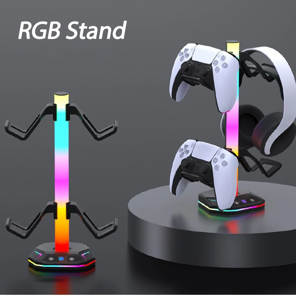 PS5 XBOX용 RGB 컨트롤러 스탠드, 데스크 헤드폰 스탠드 및 분리형 컨트롤러 후크, 9 가지 조명 모드 헤드폰 거치대