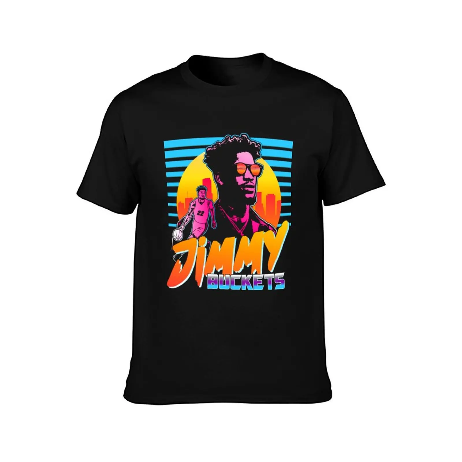 Jimmy Buckets Miami Outrun Style Graphic T-Shirt Sweat Resistant Workout Tee Shirt T-Shirt