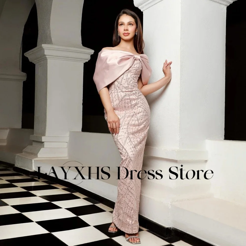 LAYXHS mode sirène robes de soirée rose arc hors de l'épaule perlée dubaï robes de bal formelles personnalisé فستانmavera