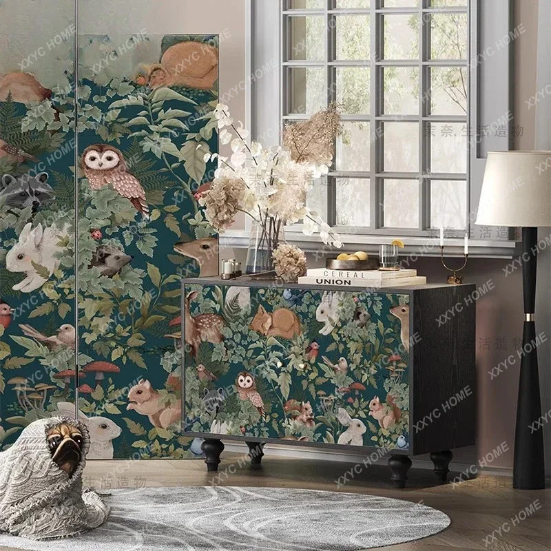 

HSmall animal solid wood decorative cabinet Household dining side cabinet Bedroom simple storage locker Entrance cabinet