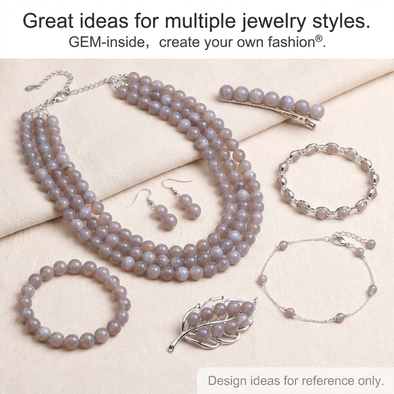 Natural Stone Gray Grey Agates Round Loose Beads For Jewelry Making Strand 15\