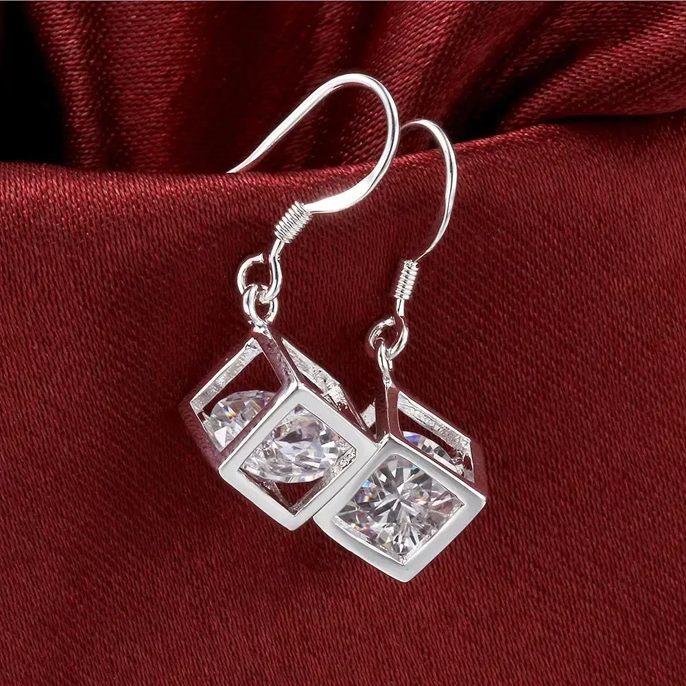 New Charms 925 Sterling Silver Custom Crystal Lattice Necklace Earrings For Woman Fashion Designer Jewelry Sets Wedding Gifts