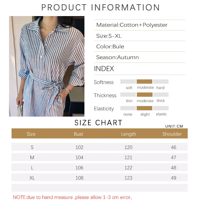 TFETTERS 女性の夏のロングドレス長袖ブルーストライプデザインシャツ襟芸術的なスタイルの女性マキシドレス