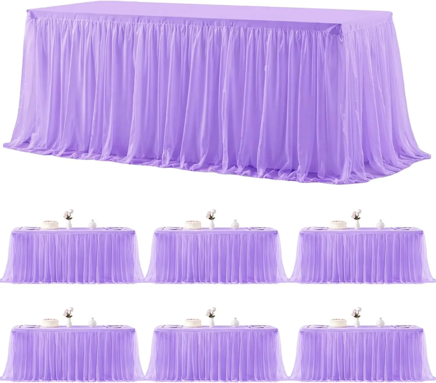 6 Pack Lavender Tablecloths for 8 Foot Rectangle Tables Tulle Tablecloth Light Purple Table Cloth Rectangle 8ft Spandex Lilac Ta