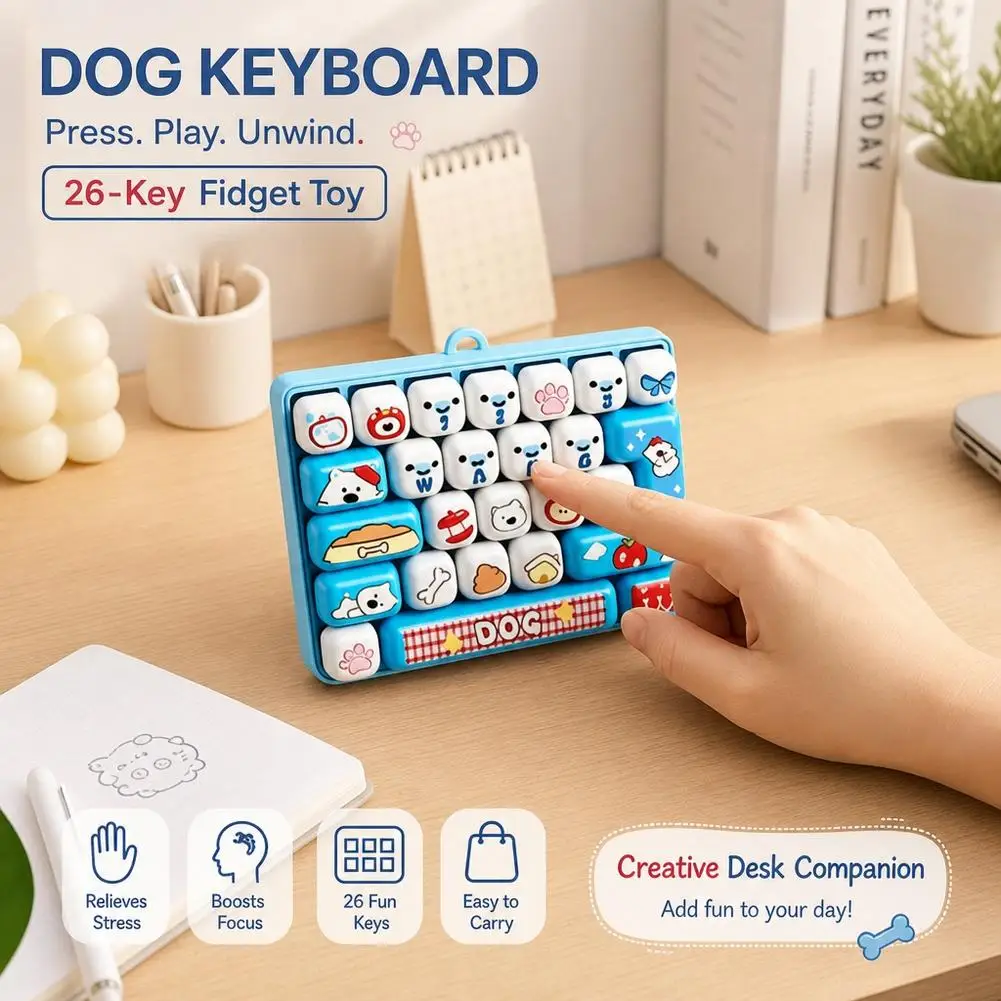 Mini 26-Key Mechanical Keyboard Fidget Toy Keychain Stress Relief Cute Cartoon Sensory Clicker Bag Pendant