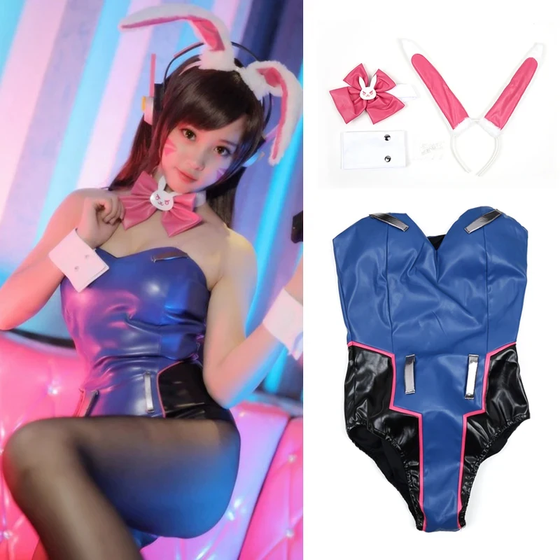 

Bunny Cosplay Costume Women Sexy Leather Jumpsuit Song Hana Girls Romper Halloween Costumes gf;.9