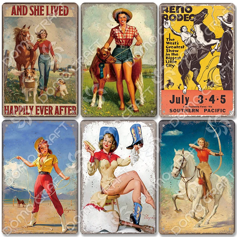 Cowgirl Tin Sign Metal Plaque Cowboy Boots Pony Metal Poster Vintage Wall Decor for Horse Riding Club Garden Home