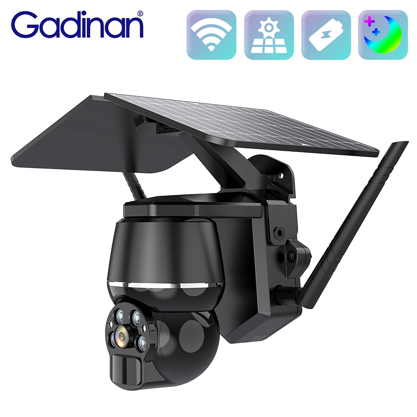 

Gadinan 6W Solar Wifi/4G PTZ Camera PIR Motion Detection 4x Digital Zoom Monitor Two-Way Audio 128GB Camera Color Night Vision