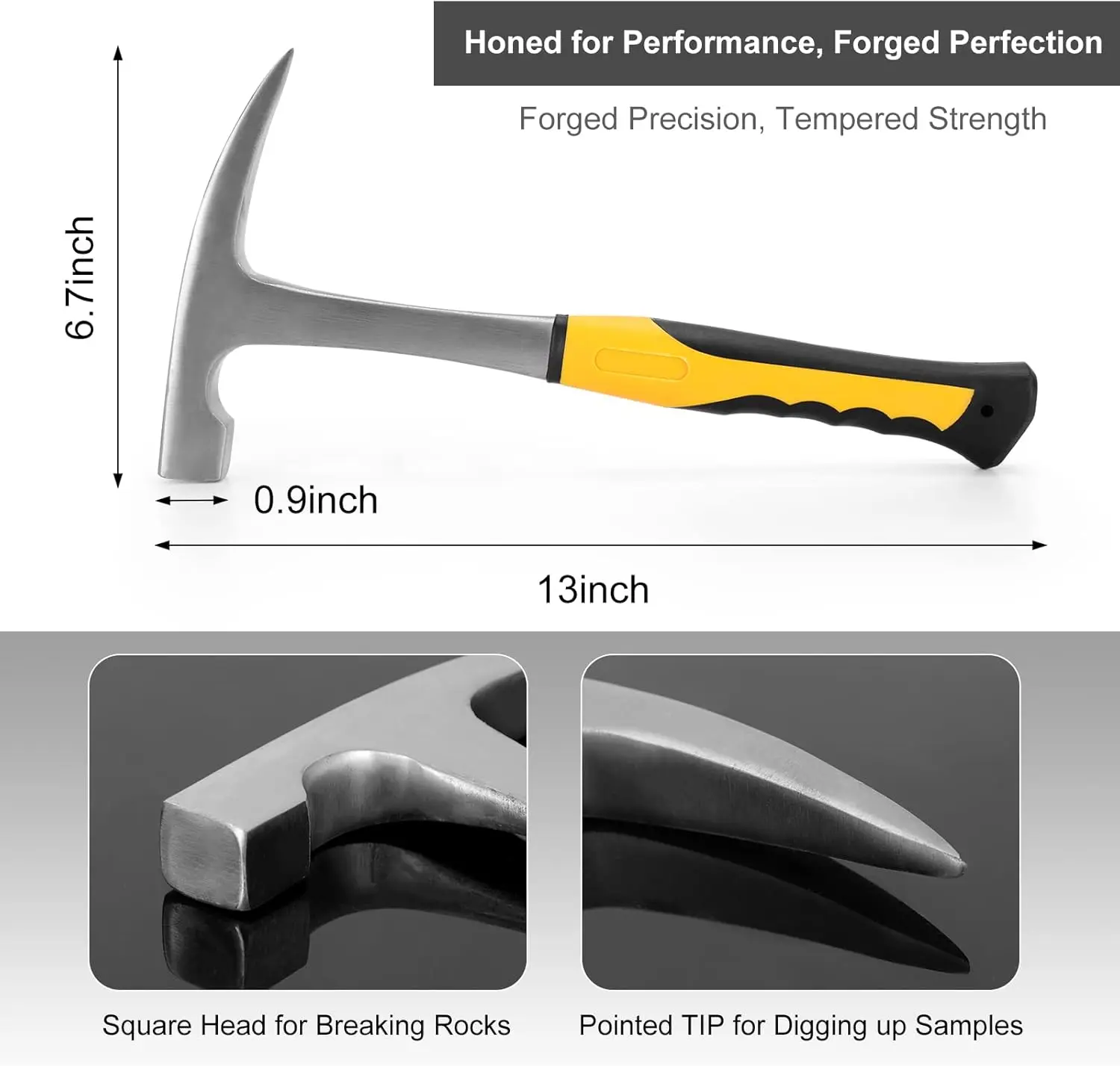 Rock Hammer Kit for Rock Hounding, Complete Great Bundle including Steel Rock Pick Hammer,3-Pieces Heavy Duty Chisel Set