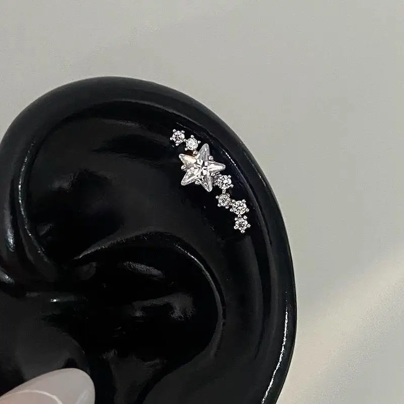 Shiny Star Zircon Stud Earrings Women Silver Color Compact Design Fashion Ear Piercing for Birthday Gifts