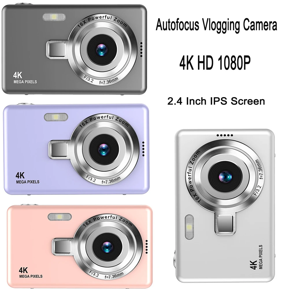 

4K Hd CCD 1080P Digital Camera Autofocus Vlogging Cameras 16X Zoom Video Camcorder 2.4 Inch Ips Screen for Kid Adult Photography
