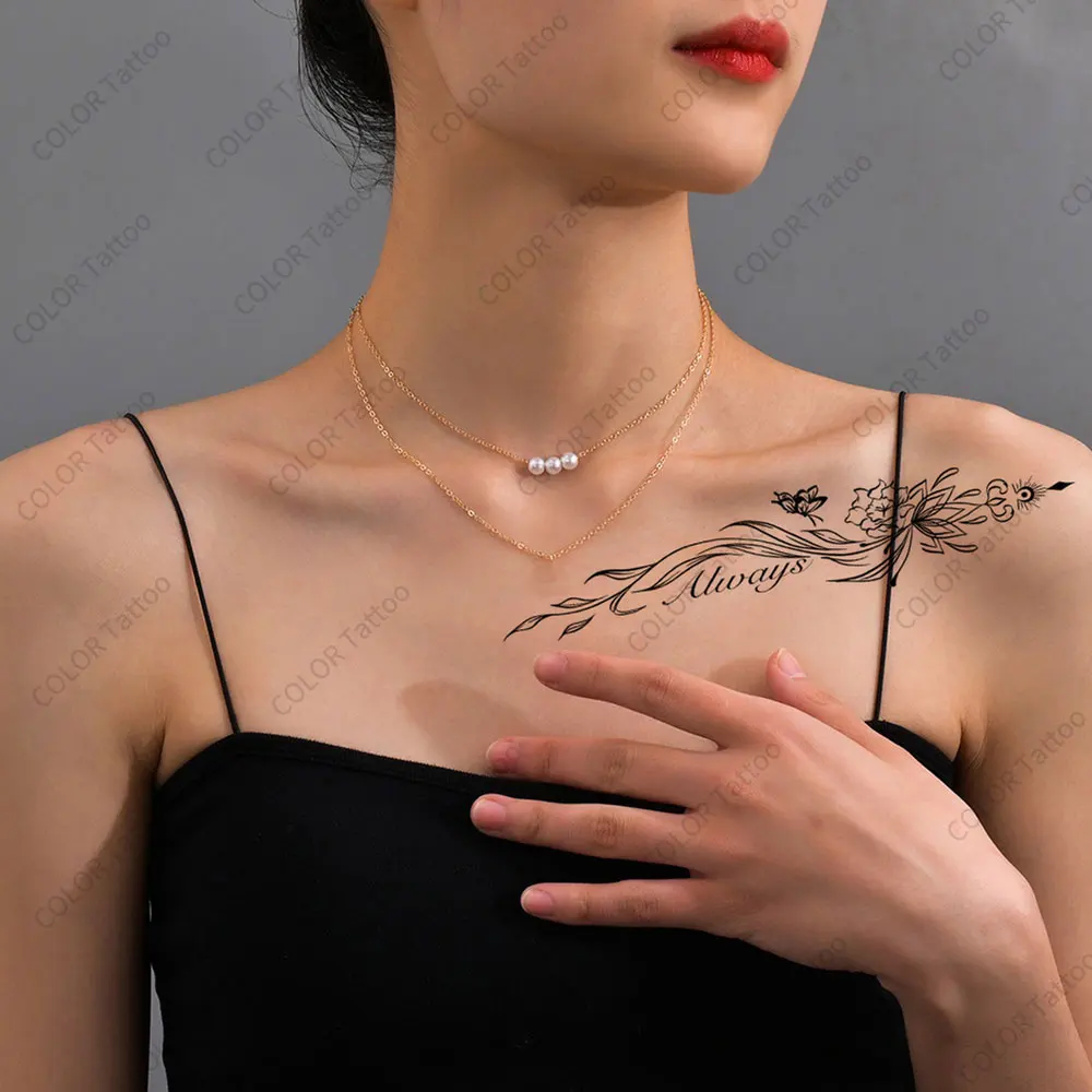 

8 Sheets/Pack Black Flower Temporary Tattoo Stickers for Women, Suitable For Female Arms, Back, Hand and Body Decoration