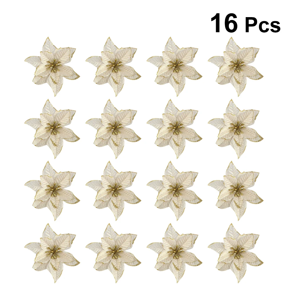 

16 PCS Christmas Flower Pendant Gold Decoration Artificial Winter Wreath Decorations Flowers Garland