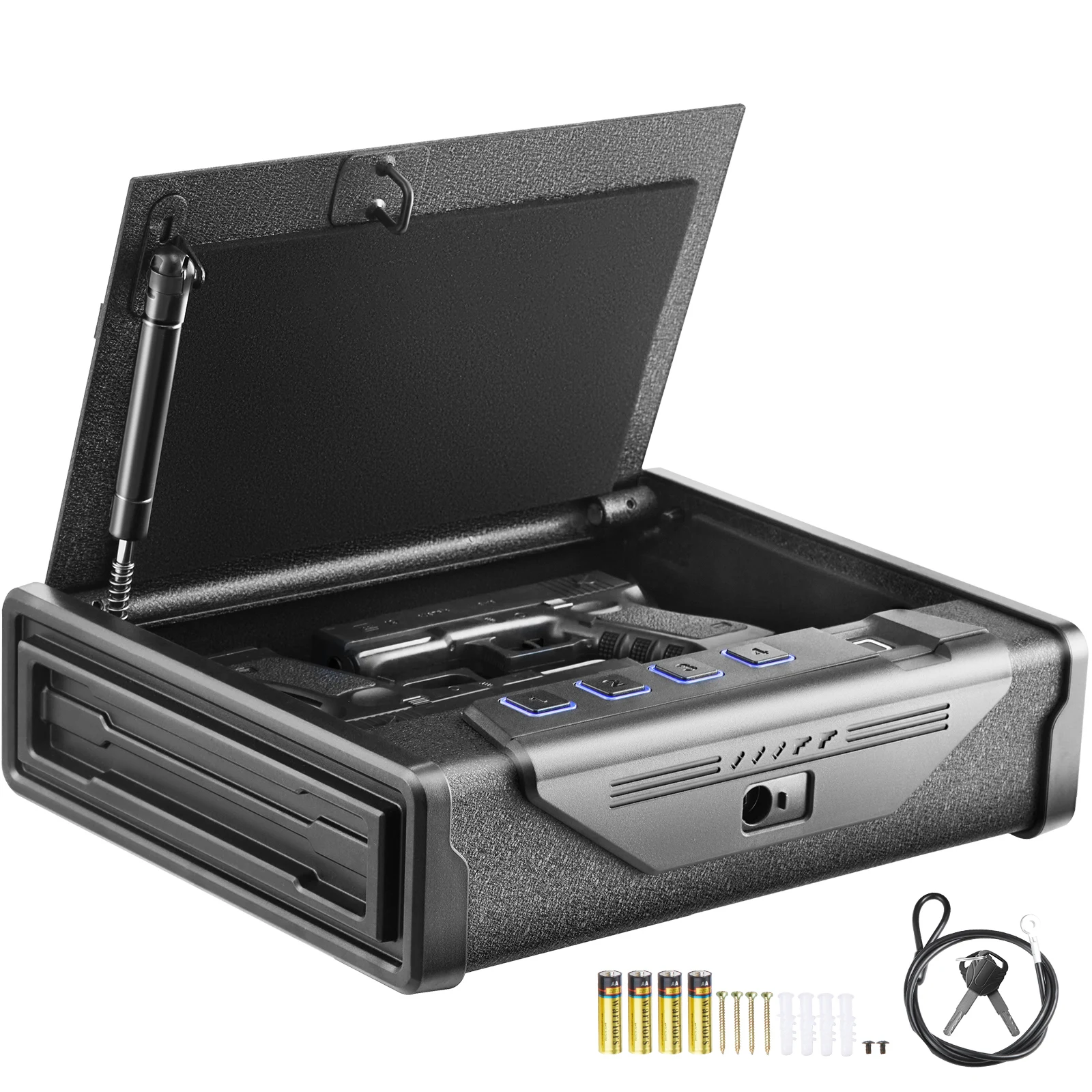 Gun Safe for Pistols, Handgun Safe for 2 Pistols for Home, Biometric Gun Safe with Three Quick Access Ways of Fingerprints, Passwords and Keys, Bedside, Nightstand, Car