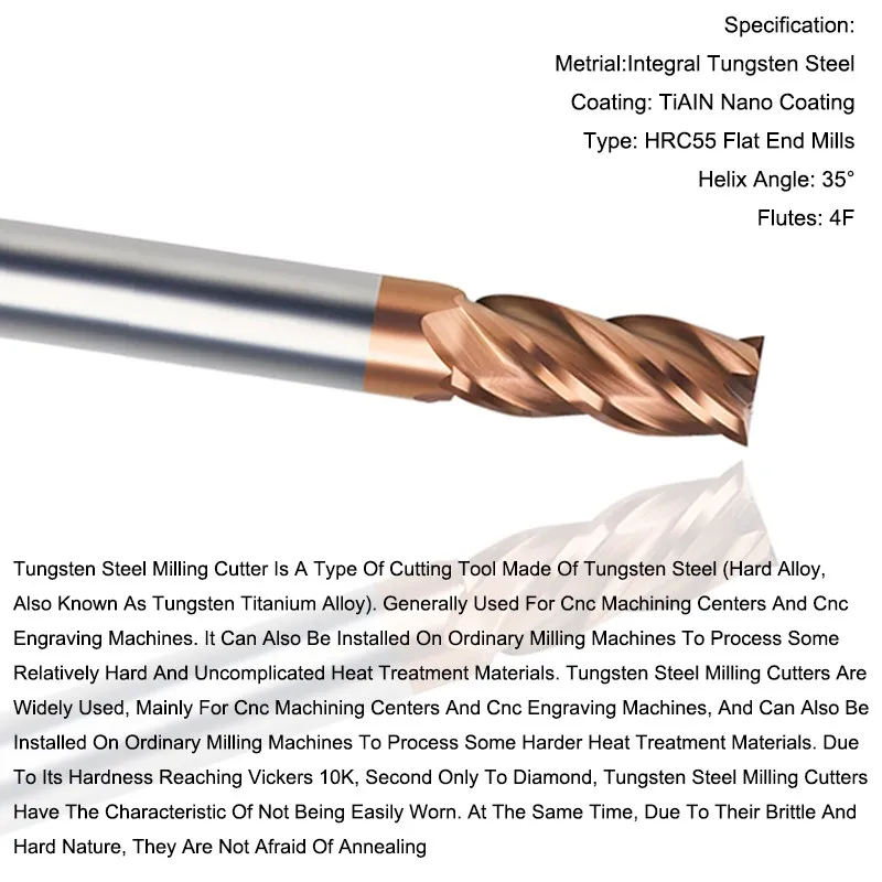 Hartmetall-Schaftfräser 11-teiliges Set Wolframstahl-Fräser CNC-Bearbeitungszentrum Fräswerkzeuge HRC55 4F 1,0mm-12,0mm – Detail 5