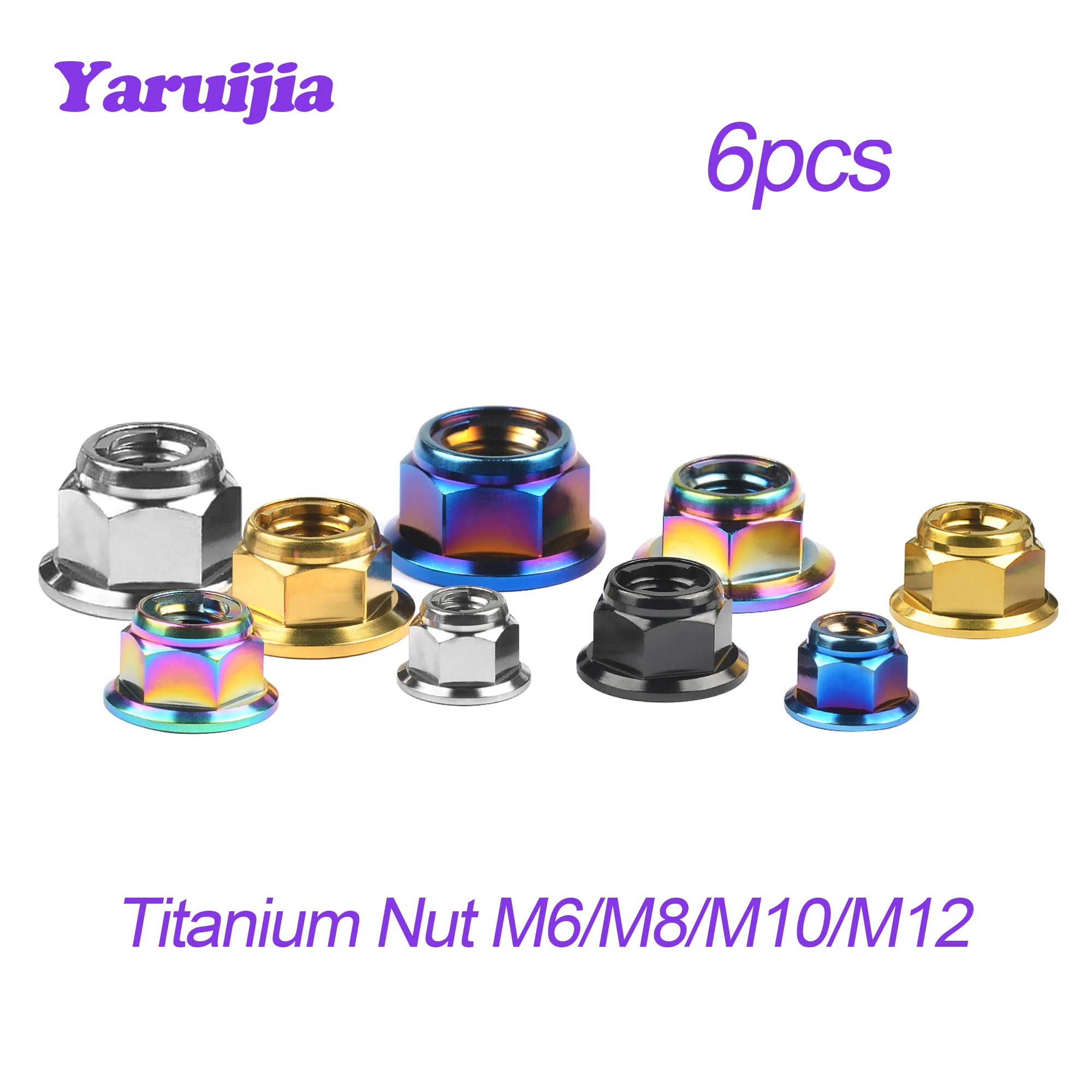 

Yaruijia Titanium Ti Nut M6 M8 M10 M12 Pitch 1.0/1.25 Flange Lock Nuts for Cycling Modification 6pcs