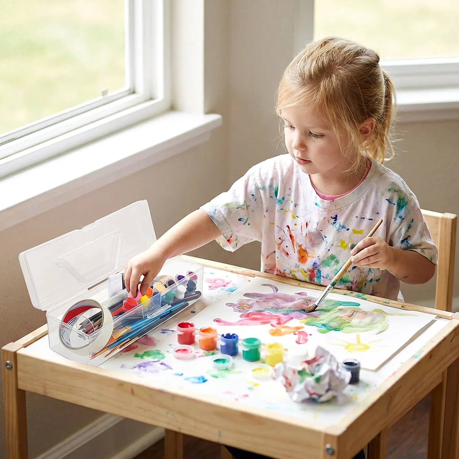 

2Pcs Transparent Handheld Storage Box Thickened Art Tool Organizer Case Portable Paint Brush Holder Watercolor Pen Stationery