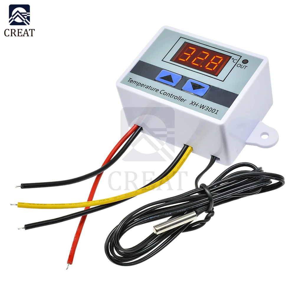 DM-W3001 220V 12V 24V 10A LED Digit Temperature Controller for Arduino Cool/Heat Switch with Thermostat NTC Probe Sensor