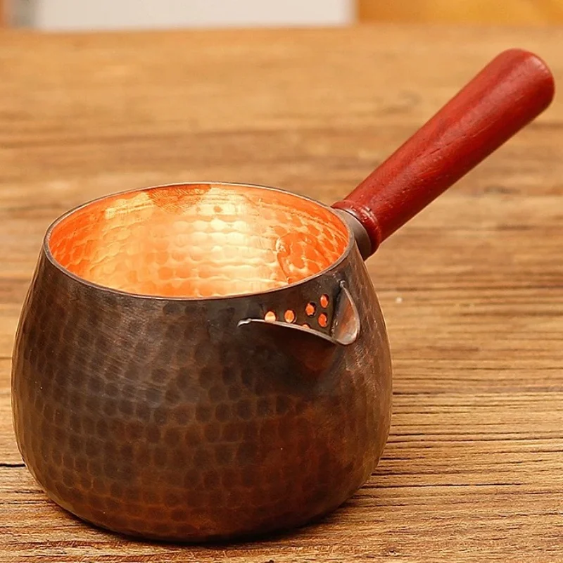 Vintage Hand-Rinsed Pure Copper Coffee Pot,Engraving Hammer Texture 400ml Handle Boil Milk Tea Teaware,Handcrafted Teapot