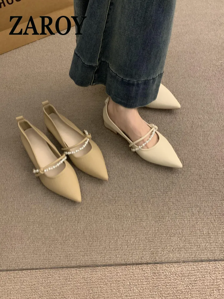 【Outlet Clearance】Pointed-toe Mary Jane women's 2026 Spring and Autumn New French pearl chain Single shoes for women