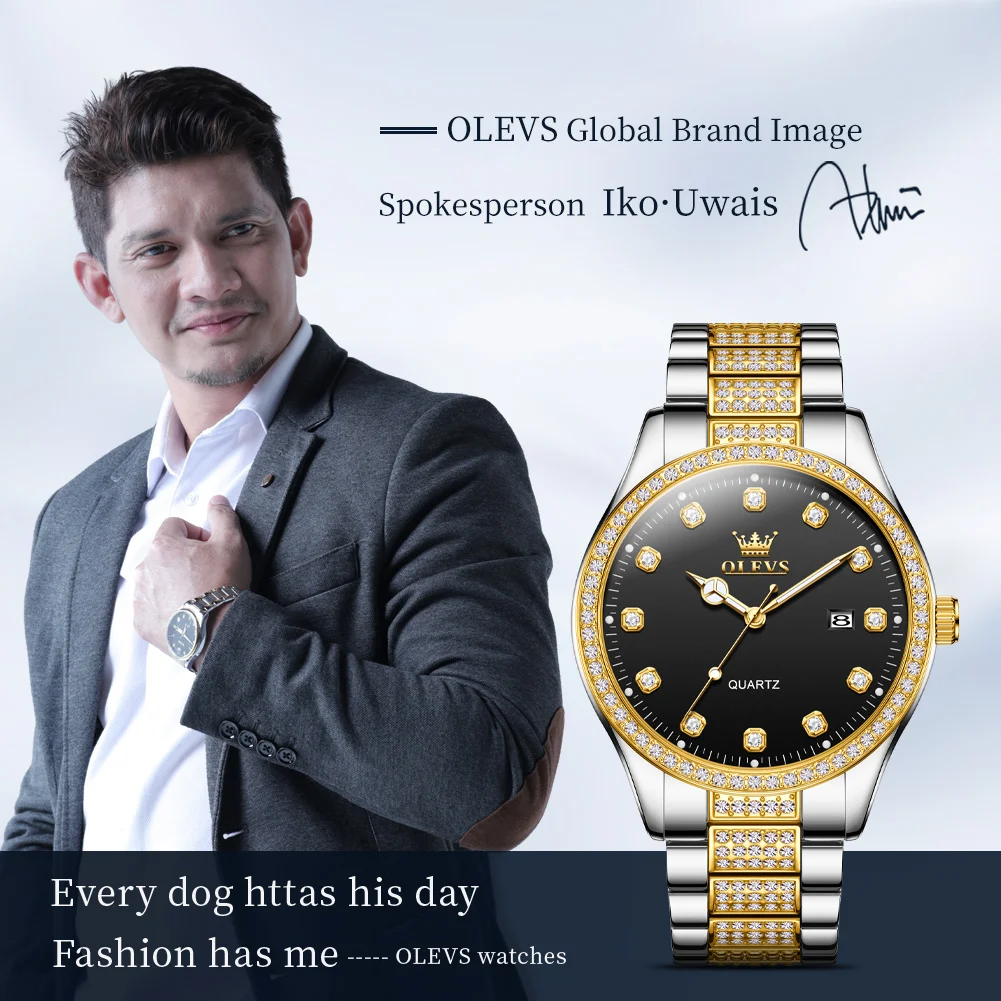 OLEVS 9905 Watches For Men Original Classics Fashion Quartz Wristwatch Zircon Inlaid Reloj  Waterproof Luminous Date Display