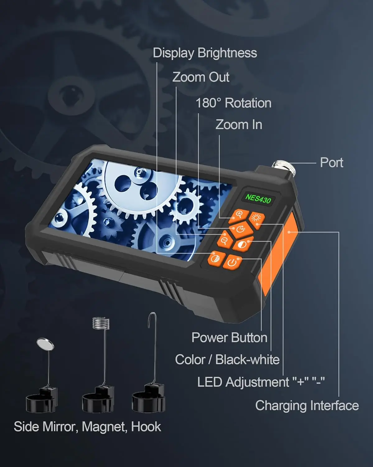 Borescope Camera 1080P Industrial Endoscope Camera 4.3inch Screen 8 LED 8mm Single Lens Inspection IP67 Waterproof for Car Pipe