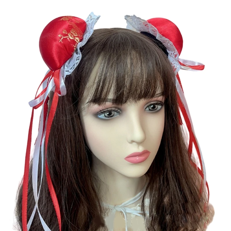 Ribbon Bowknot Hair Clip Girl Animes Maid Hair Bun Hairpin Halloween Barrettes HXBA