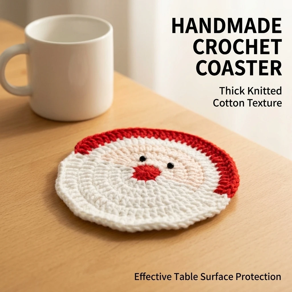1pc Cotton Coaster Hand Crocheted Drink Mat for Christmas Desk Table Protector Heat Resistant Non Slip Coffee Cup Pad