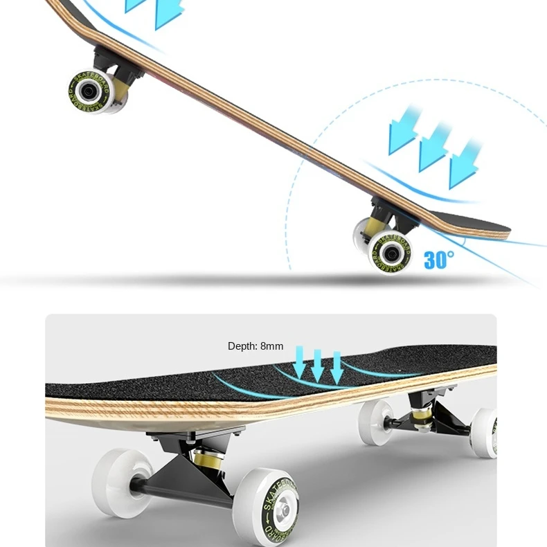 

31 Pro Complete Skateboard 9 Layer Maple Wood Skateboard Deck for Extreme Sports and Outdoors