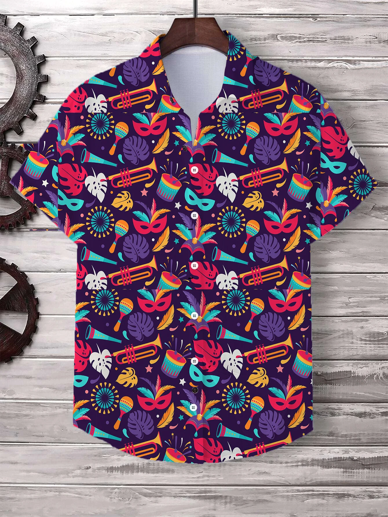 Men\'s Shirt Mardi Gras Festive Mask Graphic Button Up Shirt Casual New Unisex Shirt Vacation Lapel Short Sleeves Shirt Carnival