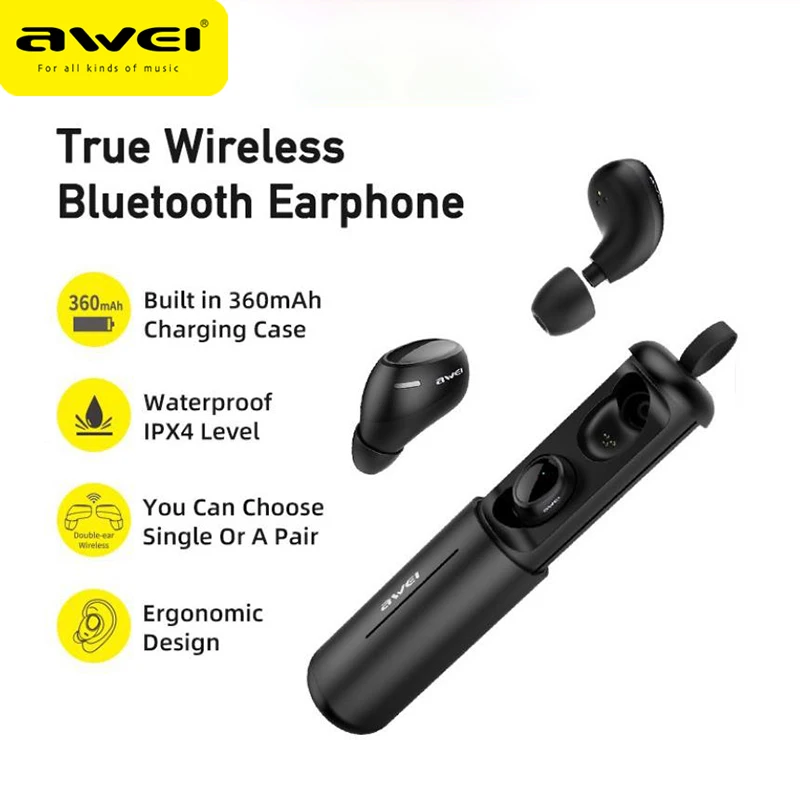 

Awei T55 TWS Wireless Earphones Bluetooth Headphones Touch Control Earbuds With Mic In-ear Waterproof IPX4 Gaming Sport Headset