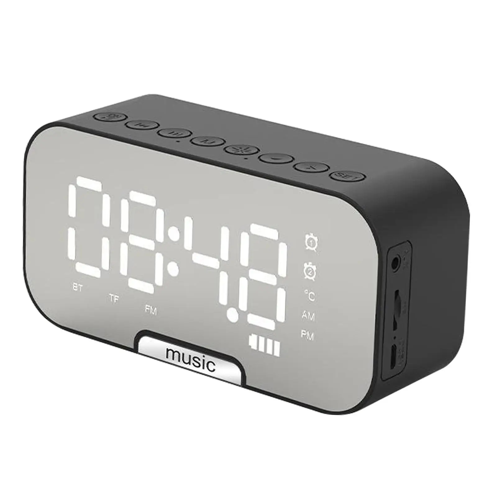 FM Radio Clock Digital Bedside Sleep Dual Timer Large Mirror LED Display