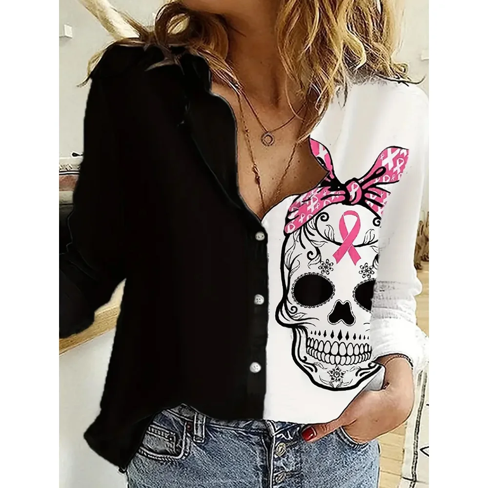 

Women's long-sleeved shirt, casual black 3d cat print basic top, single-chest lapel, button-down shirt, new fashion camisas
