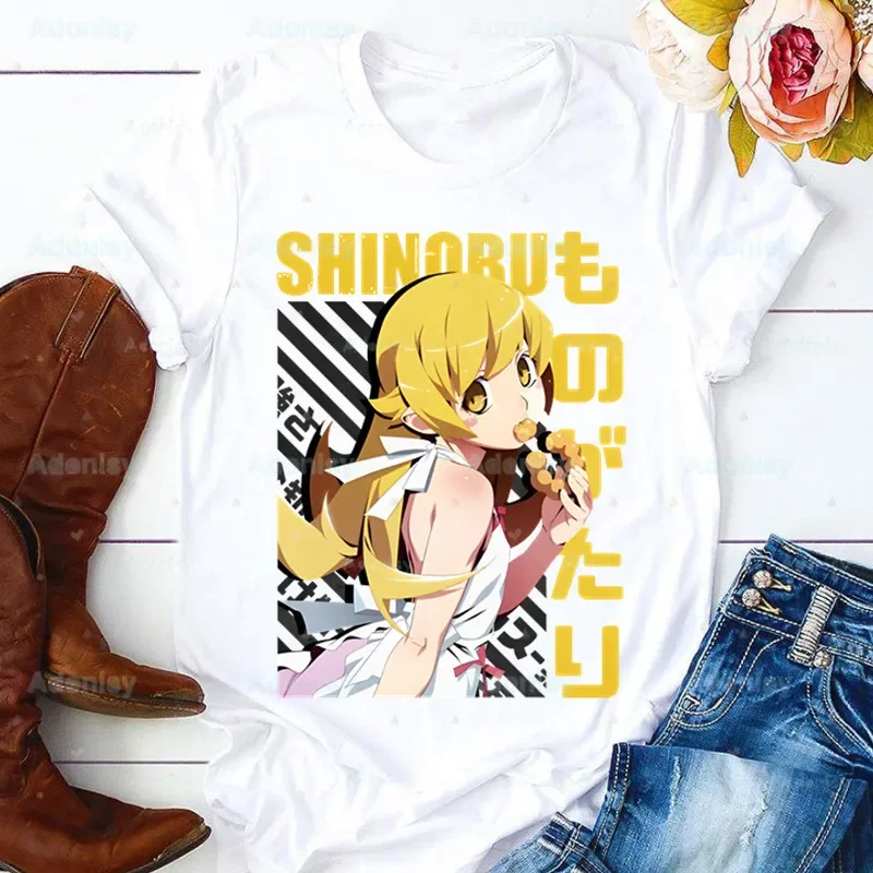 

Bakemonogatari Senjougahara Oshino Shinobu T-shirt Ladies Casual o-collar White Shirt Short Sleeve T-shirt Graphic Printing