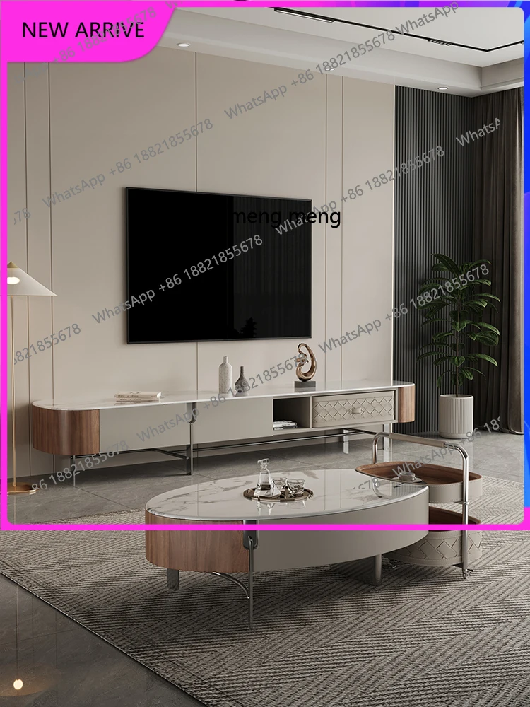 

Microcrystalline stone coffee table TV cabinet living room trolley edge few oval coffee table TV cabinet combination H
