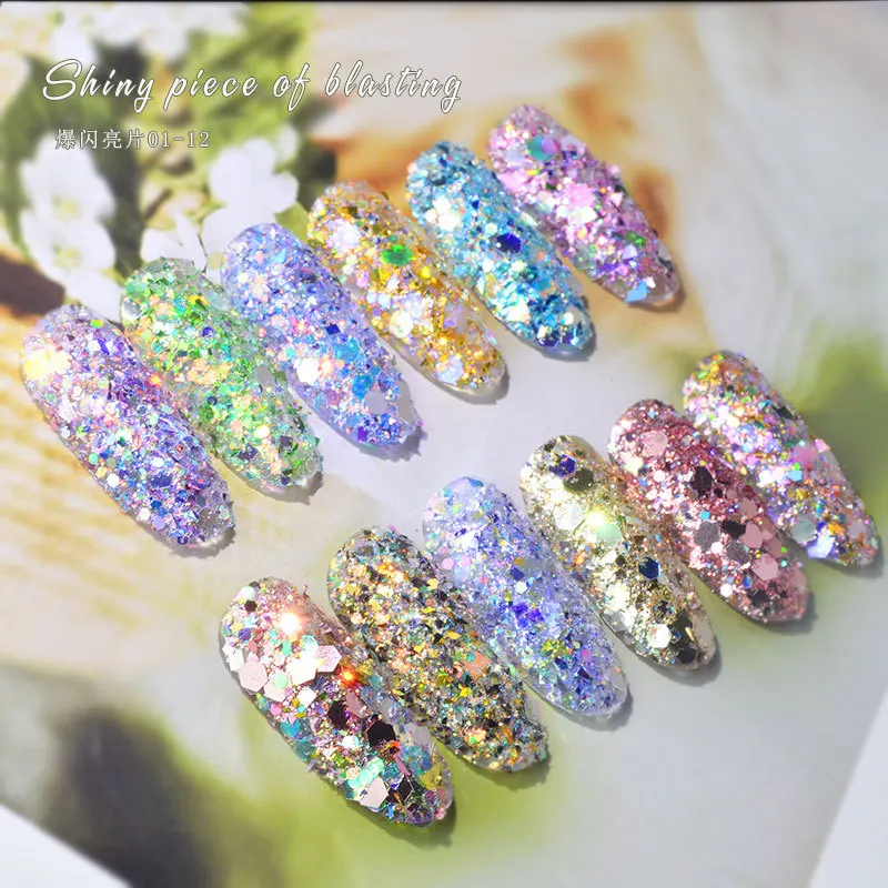 Nail Art 12 Color Light Change Scallion Powder Magic Color Glitter Glitter cambia colore Glitter Size Glitter per unghie all'ingrosso