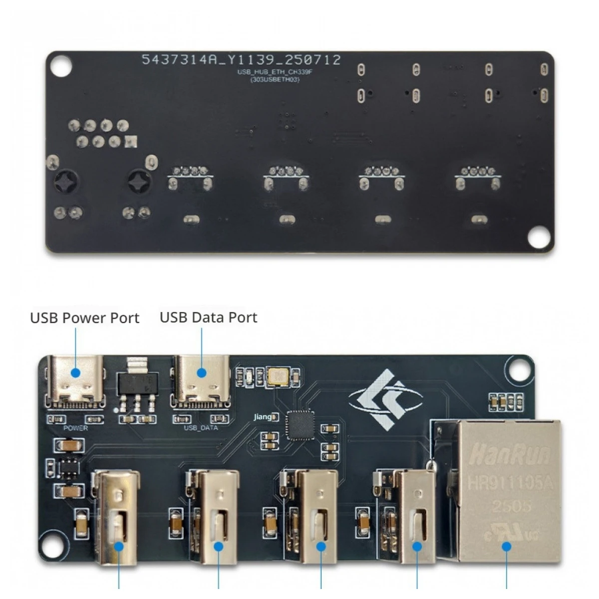 CH339F USB To 100Mbps Ethernet Adapter 4 Port USB2.0 HUB Dual Type-C External Power RJ45 LAN Expansion Module Plug And Play