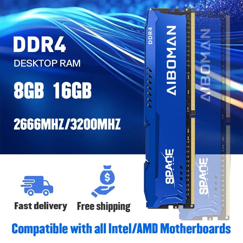 AIBOMAN DDR4 8G/16G 3200MHZ Gaming Ram with Heatsink Brand new Desktop high speed transaction suitable all motherboard