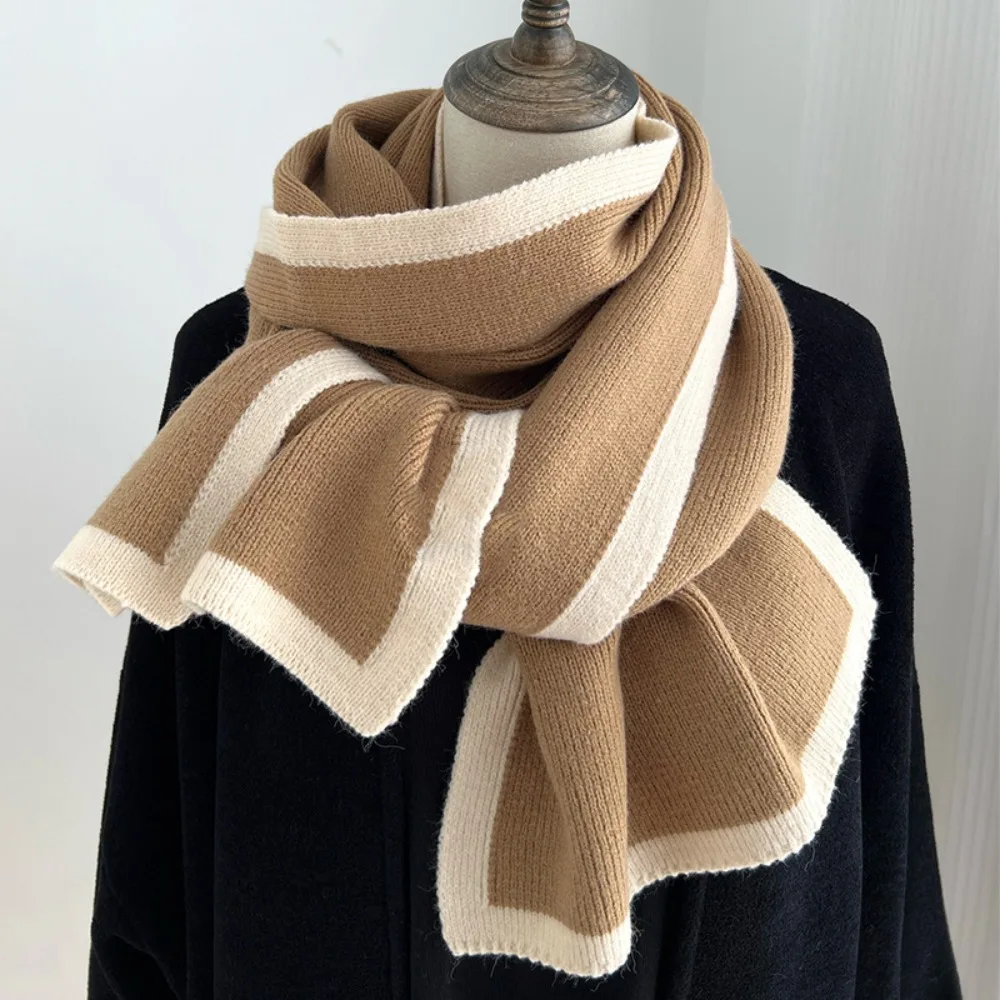 Simple Thicken Color Matching Scarf Color Contrast Large Women\'s Winter Scarf Cold-proof Neck Wrap Flocking Scarfs Autumn