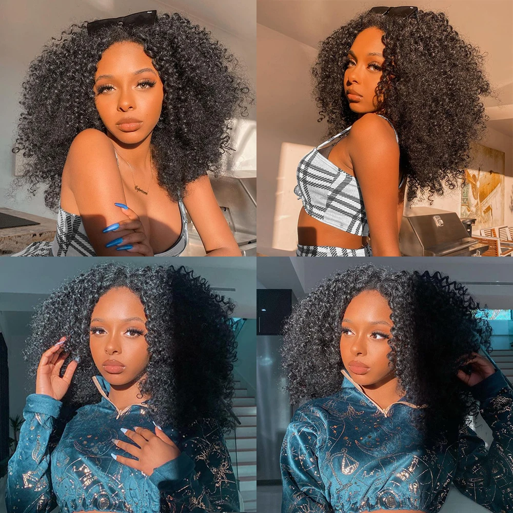 Perruque Lace Front Wig synthétique crépue bouclée pour femmes, postiche Afro court style Bob, ombré, brun, cheveux naturels, coiffure noire avec Clip