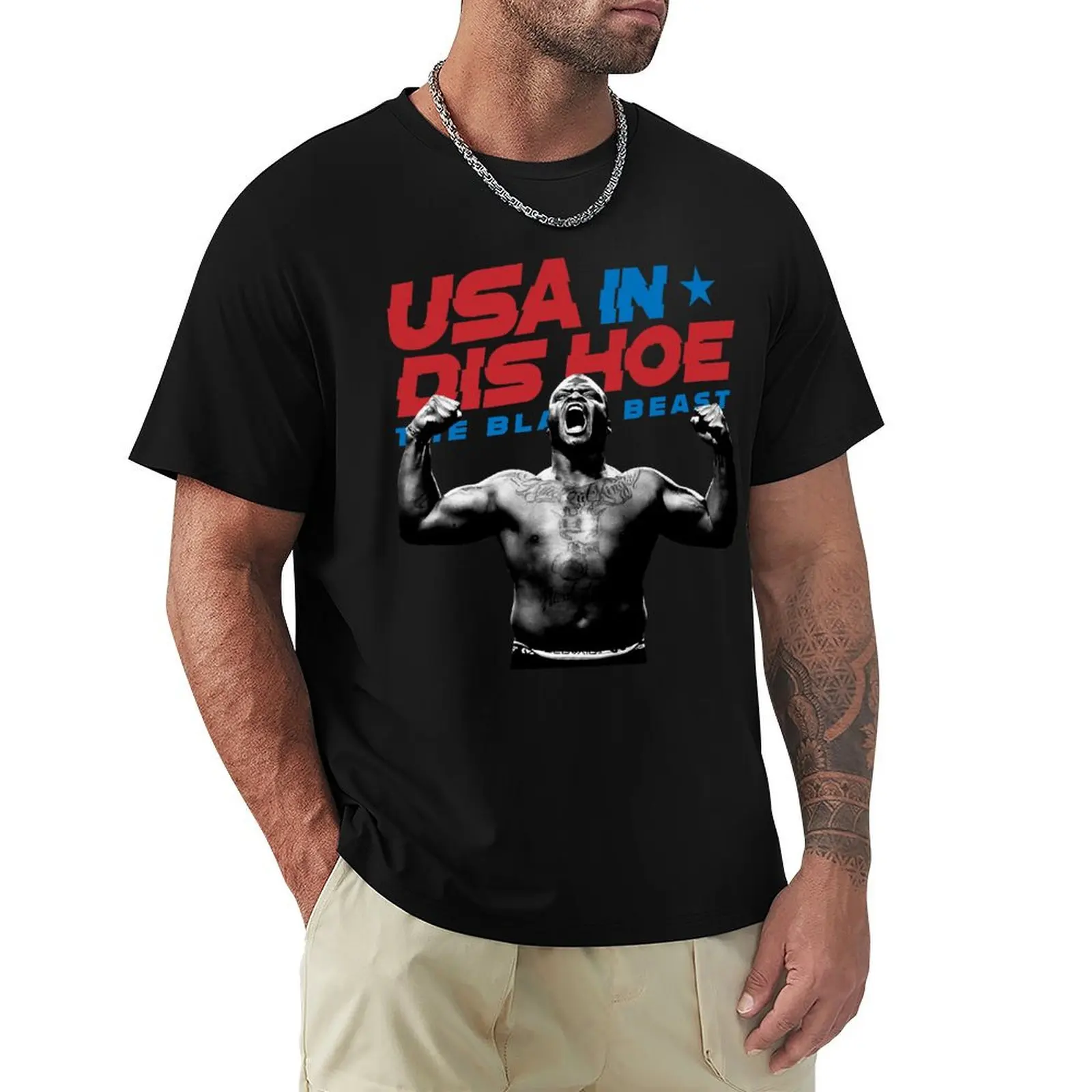 Derrick Lewis USA IN DIS HOE The Black Beast T-Shirt t shirt for man 100 percent cotton T-Shirt