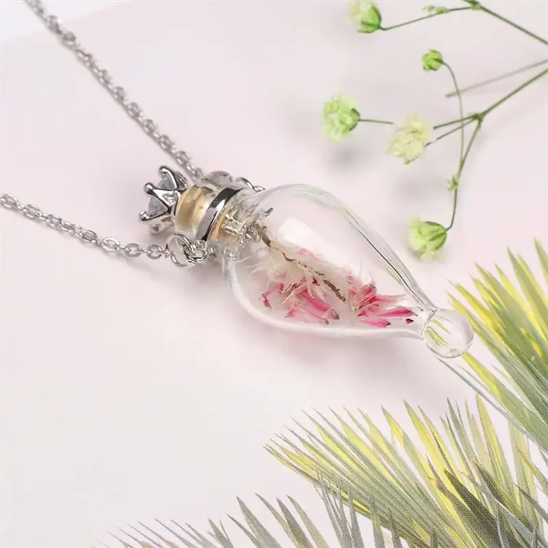 Fashion Glass Perfume Essential Oil Bottle Pendants DIY Women\'s Perfume Wishing Bone Ash Lanugo Fragrance Enhancer Necklace
