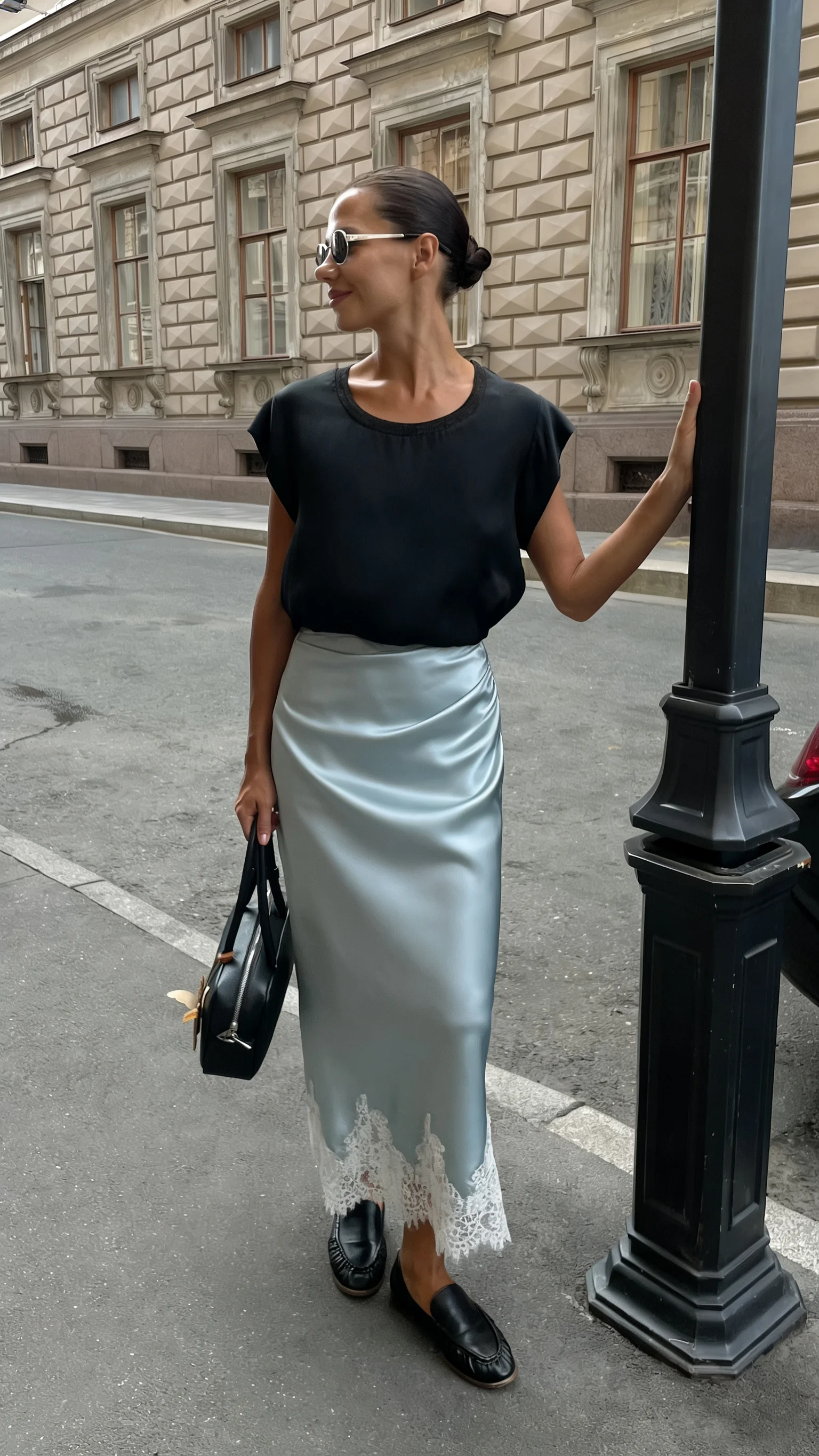 Hirsionsan 2026 Spring Summer New Product Folded Half Skirt Green A-line Fashion Party Skirt Elegant Luxury Satin Lace Skirt