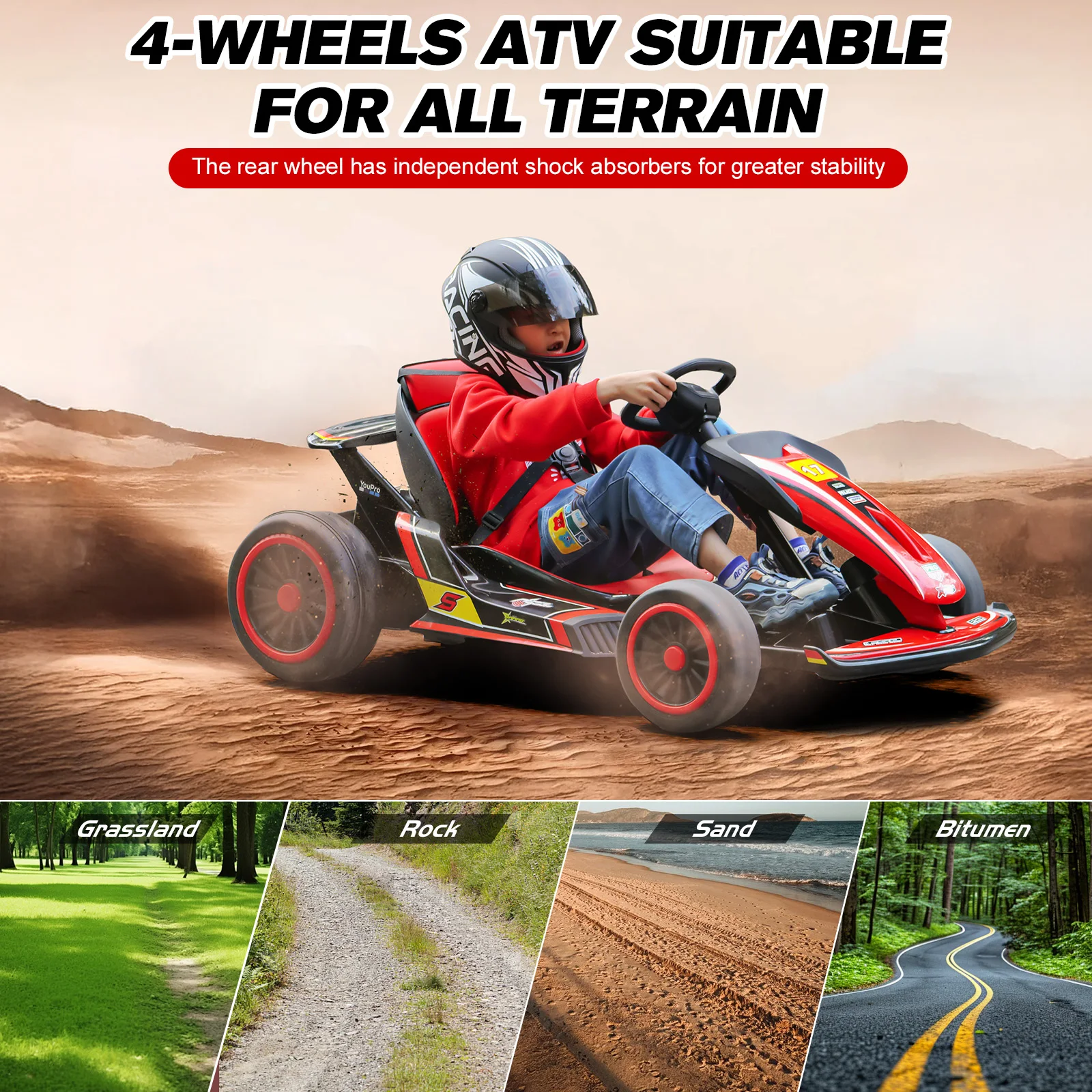 MUKIDY 24V ไฟฟ้า Go Kart,รถเข็นดริฟท์สําหรับ 6 + ของขวัญเด็ก, แบตเตอรี่ขับเคลื่อนกลางแจ้งขี่รถของเล่นเด็ก Go Kart พร้อมเข็มขัดนิรภัย