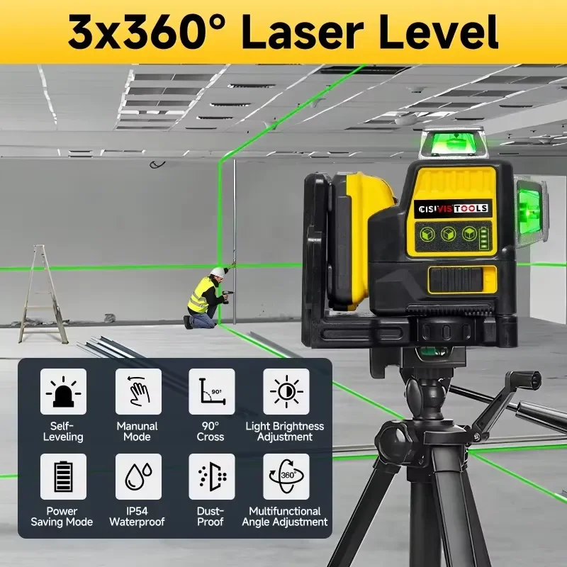 12 Lines Green Level Self-Leveling With For Wall And Floor Applications Hand Tools Green Level view 5