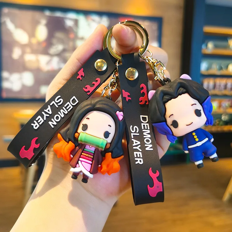 Demon Slayer Tanjirou Nezuko Anime Doll Keychain New Q Version Children Pvc Backpack Pendant Men Women Key Chain Decoration Gift