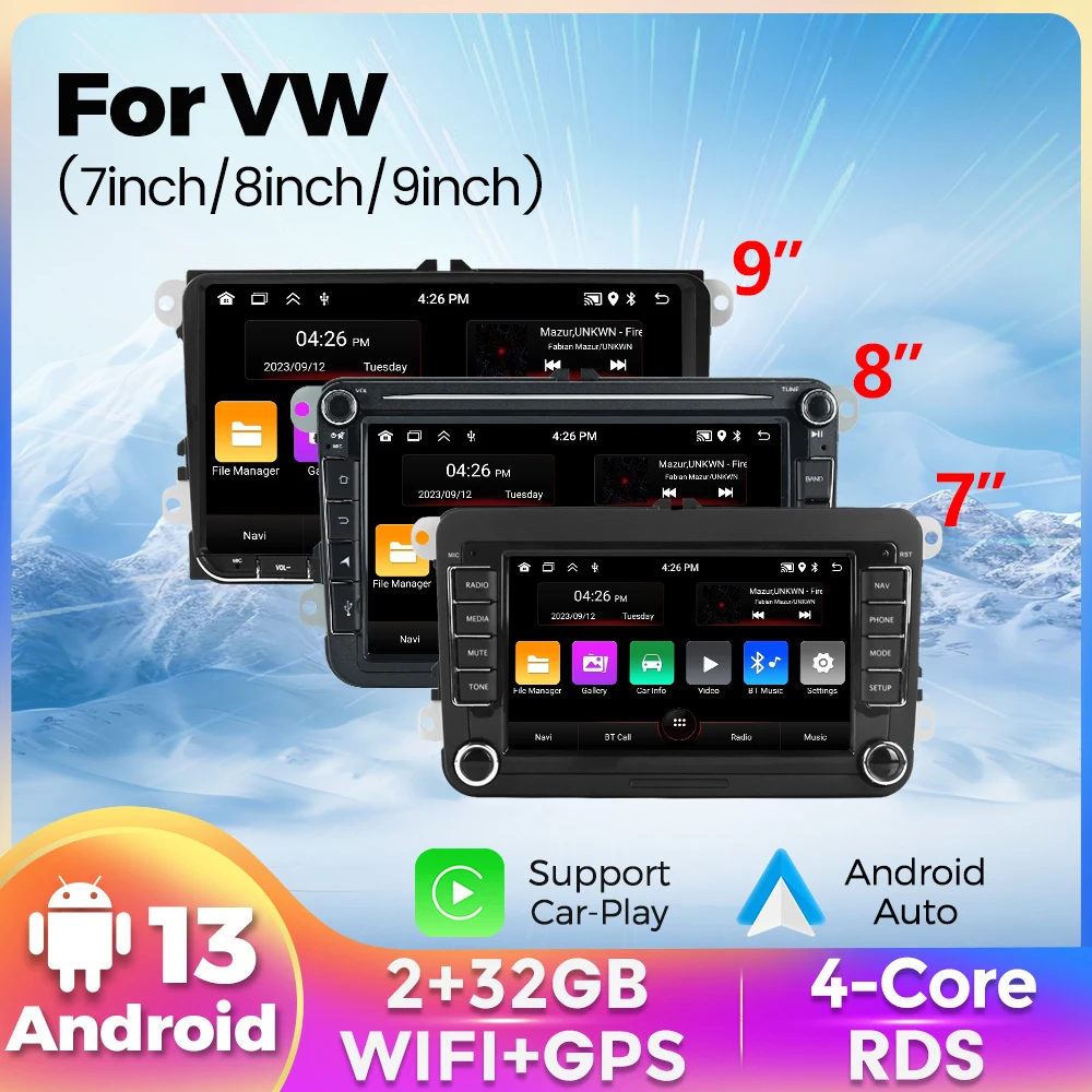 

Android 13 Wireless Carplay Auto Car multimedia player IPS Screen GPS WIFI 7/8/9'' Car Radio For VW Passat golf Polo Jetta Skoda